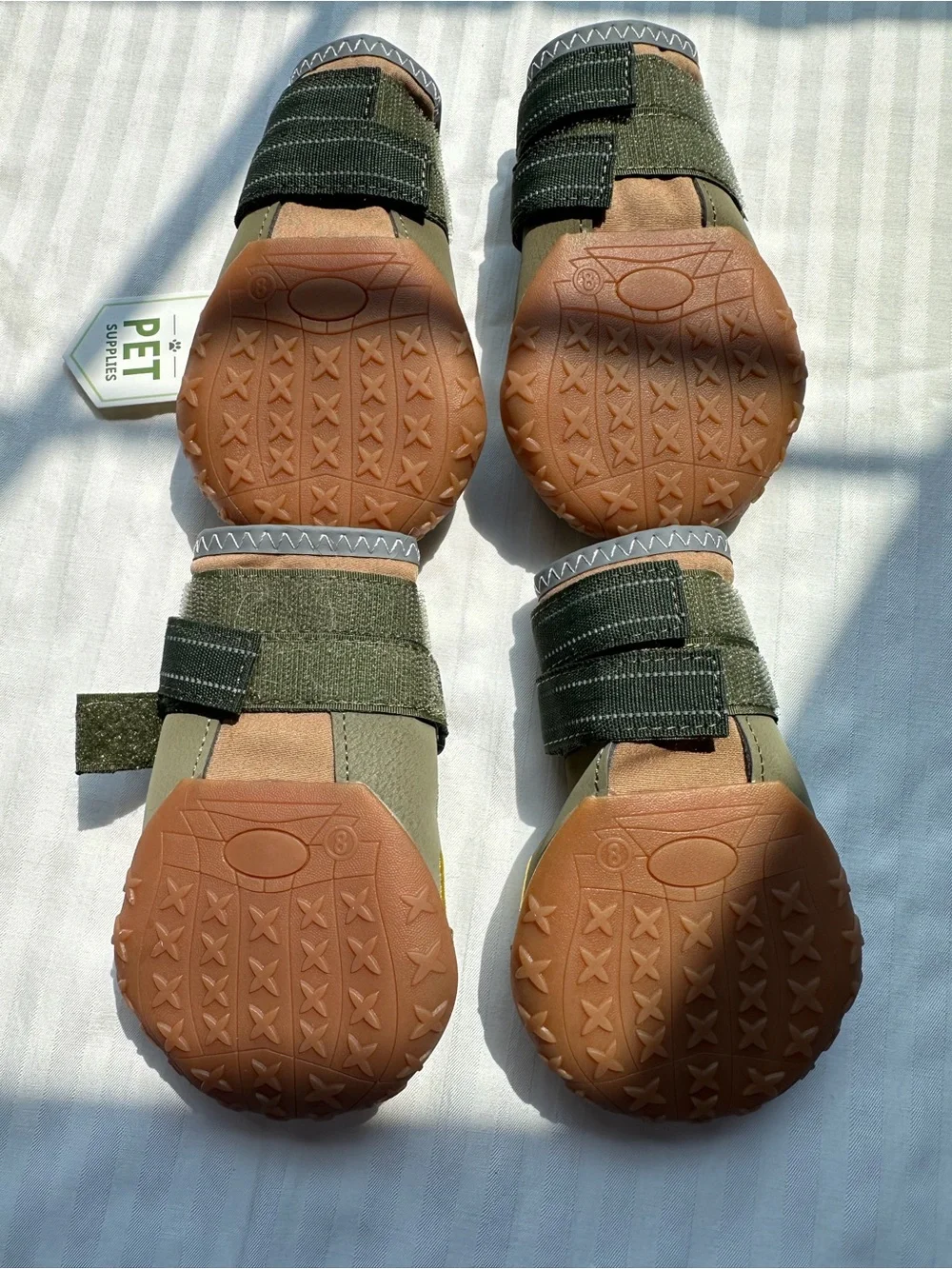 NWT EXPAWLORER Anti-Slip Waterproof Dog Boots - Set of 4 (Olive Green/Tan) size8